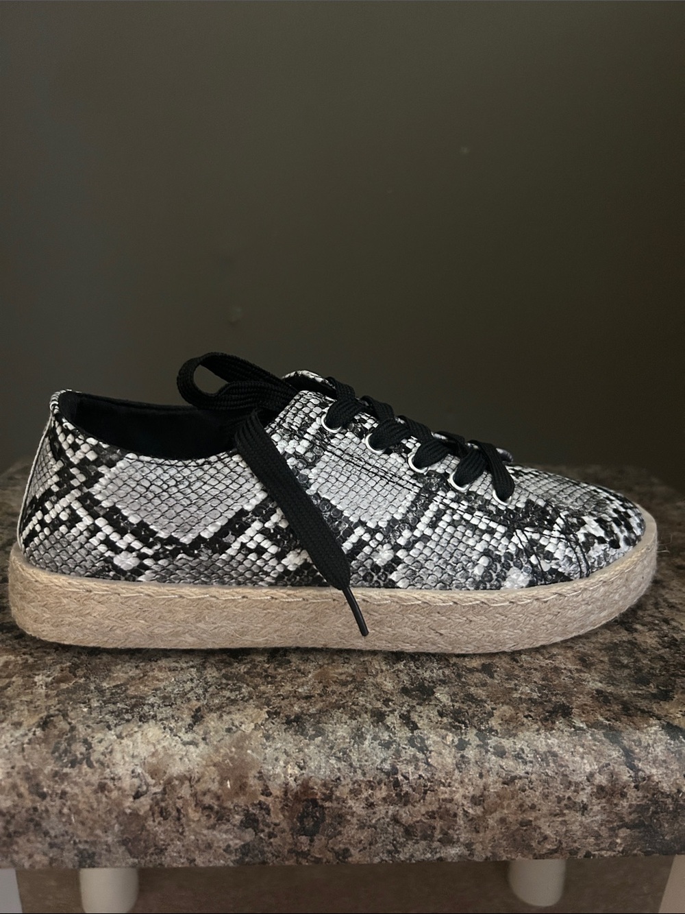 Olivia Miller Snake Print Lace Up Espadrille Sneakers - Black & White - Picture 10 of 12